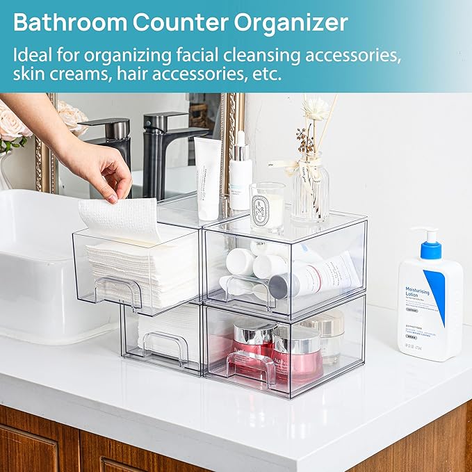 Vtopmart 10 Pack Clear Small Stackable Storage Drawers,Acrylic Bathroom Makeup Organizer,Plastic Storage Bins For Vanity, Undersink, Kitchen Cabinets, Pantry, Home Organization
