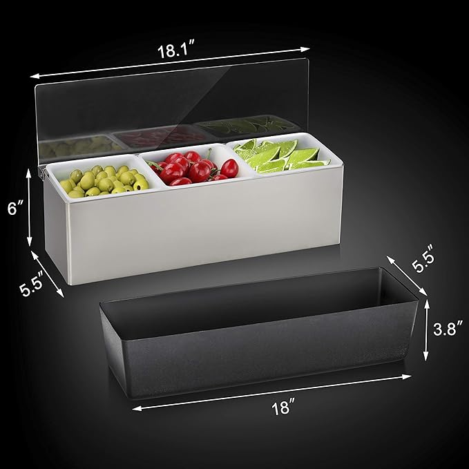 New Star Foodservice | Multi-Compartment Restaurant-Grade Condiment Dispensers (Silver, 3 Compartments)