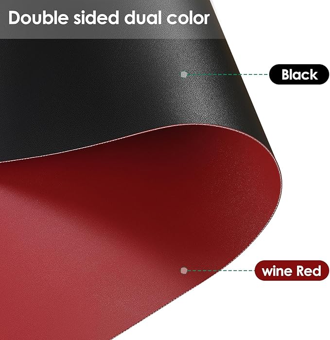 Leather Table Cover,1.8mm Thick,36x72 Inch Table Protector,Table Protector for Dining Room Table,Dining Table Cover,Table Pads for Dining Room Table Rectangular(Black+Wine Red,36x72)