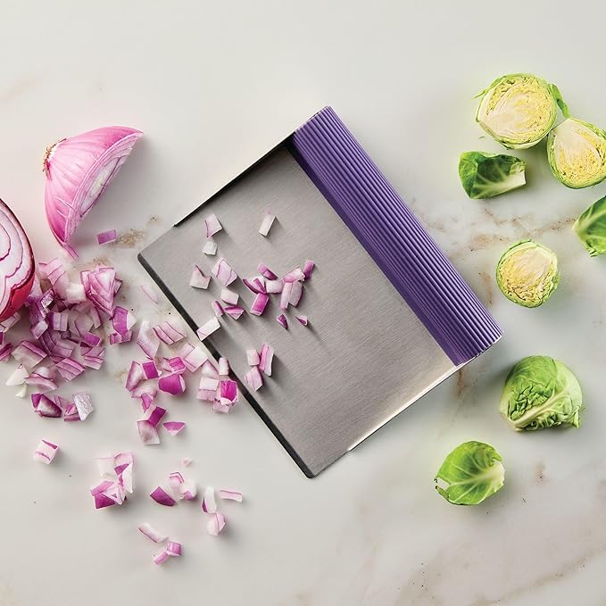 Rachael Ray Tools and Gadgets Stainless Steel Pastry Scraper / Bench Scrape / Kitchen Tool for Baking and Cooking / Dishwasher Safe, Purple