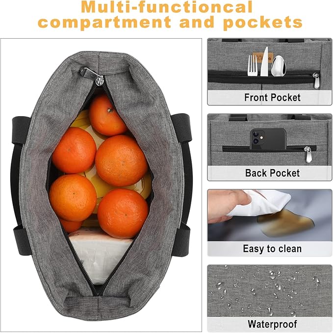CCidea Lunch Bag for Women Men, Simple Insulated Lunch Box, Reusable Lunch Boxes for School Work Travel (Gray, Medium)