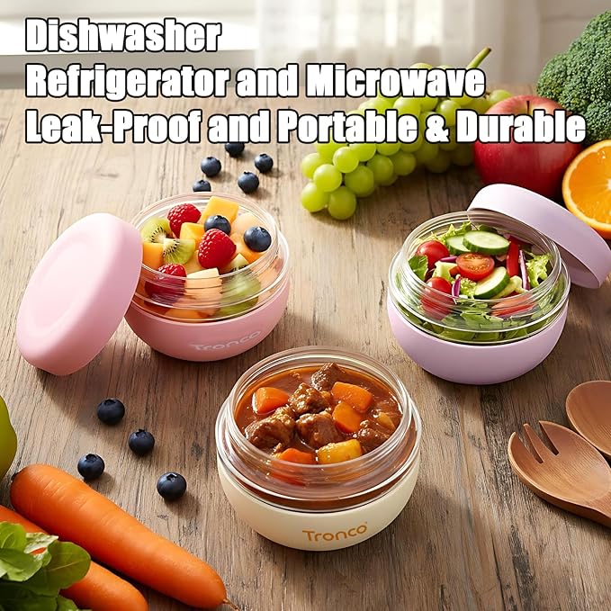 Tronco 24 oz Glass Food Storage Containers with Lids, Airtight, Leak & Spill Proof Glass Lunch Bowls for Meal Prep, Salad, Yogurt, Soup & Stew, Microwave & Dishwasher Safe, BPA-Free, Set of 2
