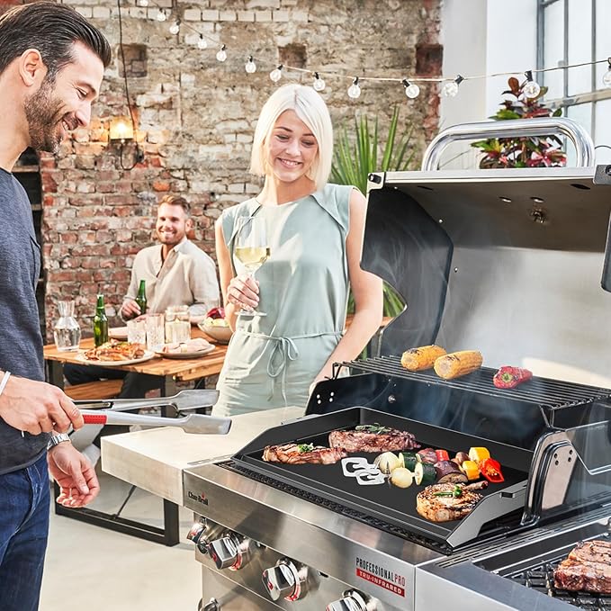 Cast Iron Griddle for Stove Top Griddle for Gas Grill Universal Flat Top for Grill Plate with Extra High Sidewalls for All Gas Grills and 4 Burner Range Oven, 23" x 16" Matte Porcelain Enamel