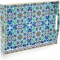 Gifturbo Serving Tray with Two Handles,Decorative Tray for Coffee Table, Plastic Rectangular Durable Serving Trays for Living Room, Bathroom, Outdoors, Blue