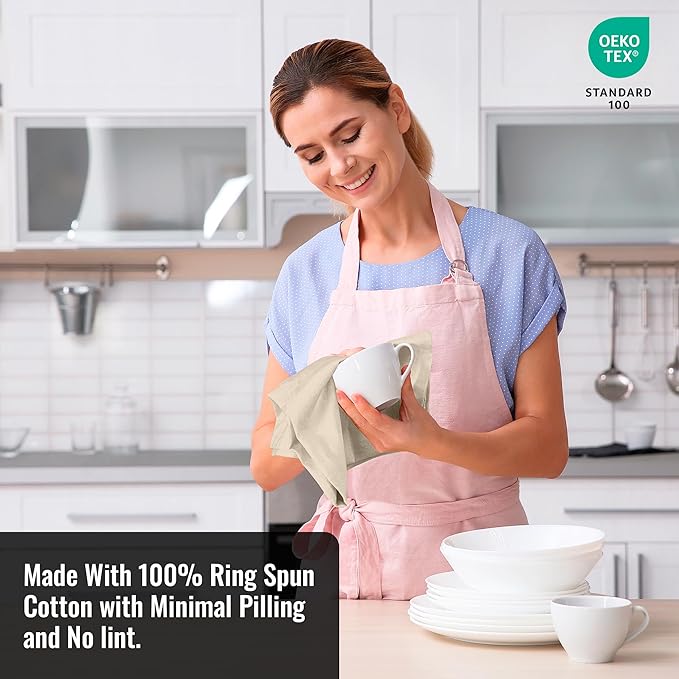 ROYALE LINENS Flour Sack Dish Towels - Kitchen Towel - Super Absorbent Flour Sack -100% Ring Spun Cotton -Tea Towels - for Embroidery, Cloth Diapers, Cheese Strainers (Cream - 33" X 38" Pack of 6)