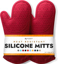 BPA-Free Silicone Oven Mitts Ultra Heat Resistant up to 500°F - Oven Mitts with Thick Cotton Liner - Long Slip Resistant Pot Holders, Flexible Oven Gloves - Empire Red 13.7
