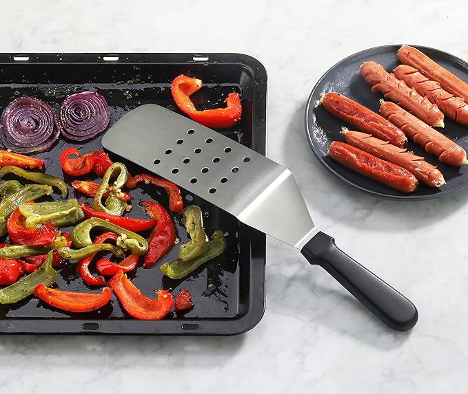 New Star Foodservice 38385 Plastic Handle Flexible Grill Turner/Spatula, Perforated, 14.5-Inch, Black