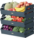 HABAU Wood Potato Onion Storage Bins - Wooden Stackable Produce Basket - Fruit Vegetable Storage for Kitchen Pantry Organization, Set 3 Pieces