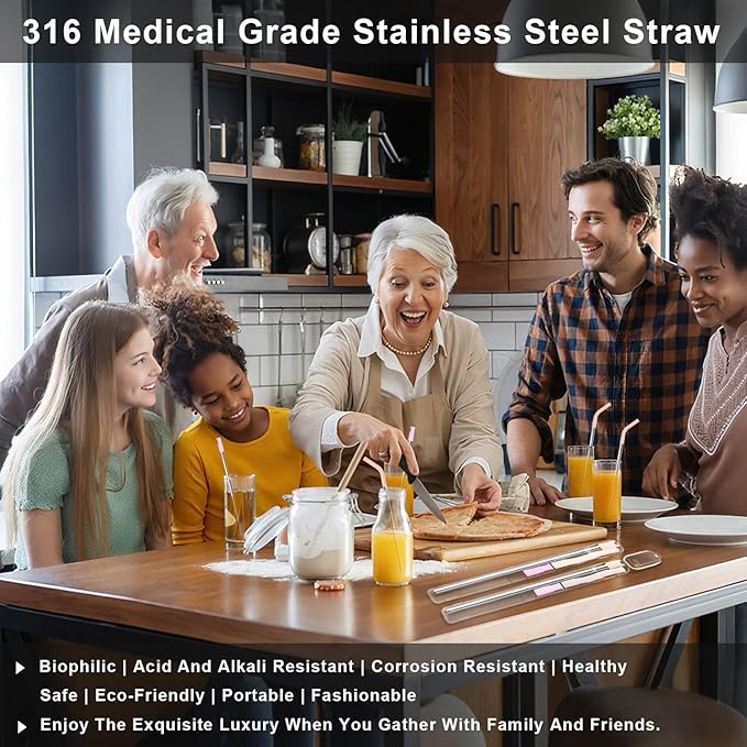 Quality Upgraded 9In Medical Grade 316 Stainless Steel Straws Set 1 PCS with 3 Silicone Accessories, 1 Straw Brush, 1 Storage Case, BPA Free, Eco-Friendly Metal Straws Reusable