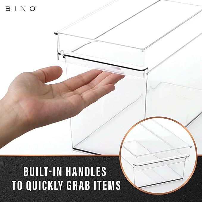 BINO | Plastic Storage Bins, Large - Shallow | THE HANDLER COLLECTION | Multipurpose Organizer Bins | Kitchen Pantry Organizers and Storage | Clear Containers for Organizing Home | Freezer Organizer