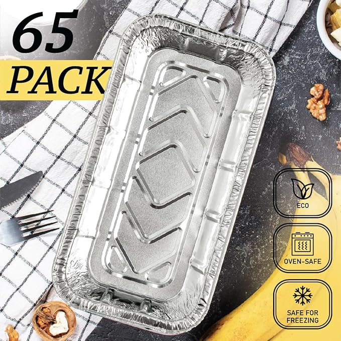 Spare Essentials (65 Pack) 2Lb Foil Bread Pans for Baking, Disposable Bread Pans - Perfect for Baking Banana Bread, Cakes & Meatloaf - 2 Pound Aluminum Pans for Food Serving - 8.5" X 4.5" X 2.5"