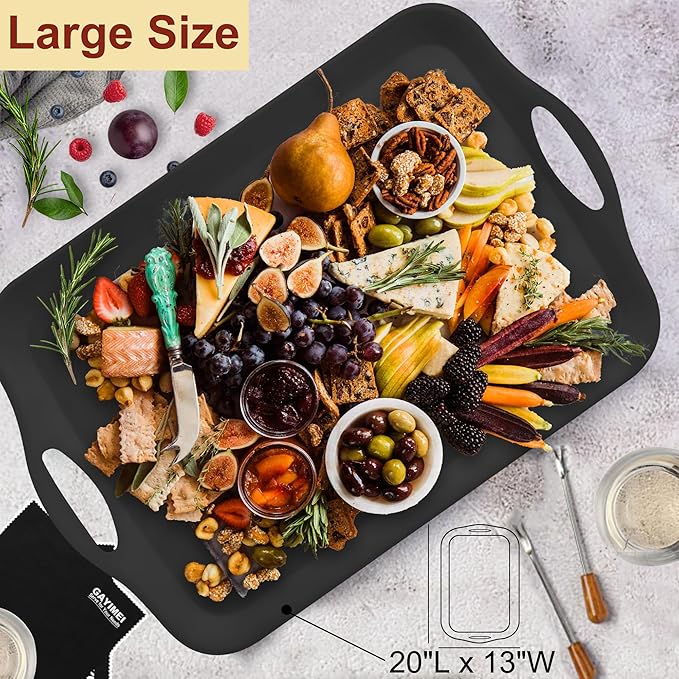 20" x 13" Large Serving Platters for Turkey, Cookie, Cupcakes, Gift Ready Melamine Serving Tray with Handles for Party Entertaining, Raised Dots & Matt Finish, Set of 2, Black