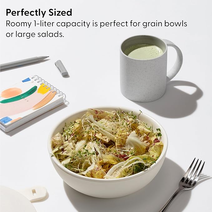 W&P Porter Ceramic Bowl Lunch Container w/ Protective Non-slip Exterior, Cream 1 Liter | Lid & Snap-tight Silicone Strap | Food Storage, Bento Box, Meal Prep | BPA-Free Ceramic