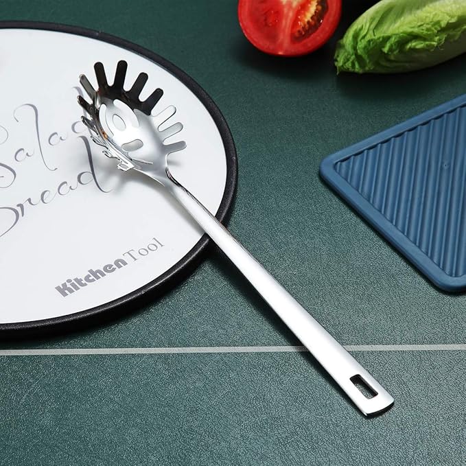 Spaghetti Spoon, Berglander Pasta Server, Stainless Steel Pasta Spoon, Pasta Fork, Noddle Fork, Heat Resistant, Dishwasher Safe, Easy to Clean