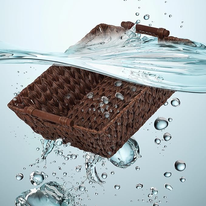 GRANNY SAYS 2-Pack Wicker Storage Baskets, Large Baskets with Handles, Wicker Baskets for Shelves, Waterproof Woven Basket for Organizing, Brown