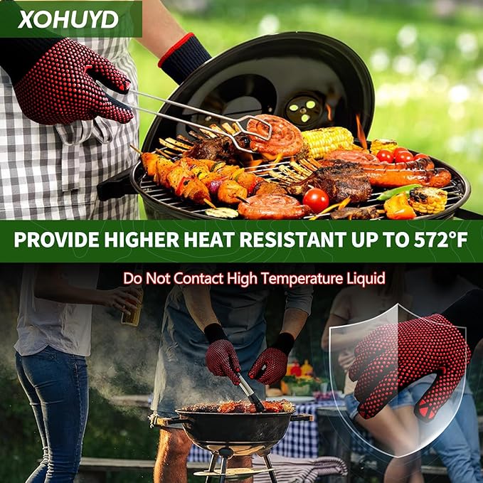 Large 60 x 40 inches Under Grill Mats for Outdoor Grill with BBQ Gloves, Double-Sided Fireproof Grill Pad Mat, Indoor Fireplace/Fire Pit Mat, Waterproof Oil-Proof Protector for Decks and Patios