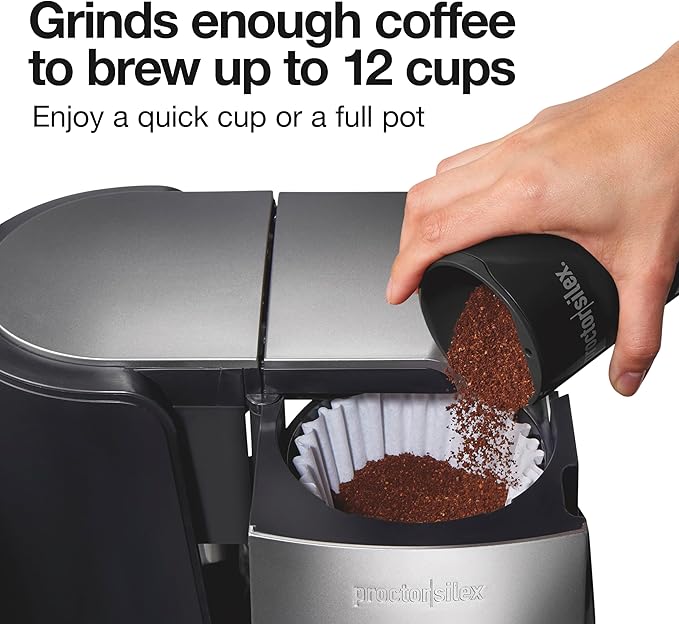 Proctor Silex Electric Coffee Grinder for Beans, Spices and More, Stainless Steel Blades, Makes upto 12 Cups, Black
