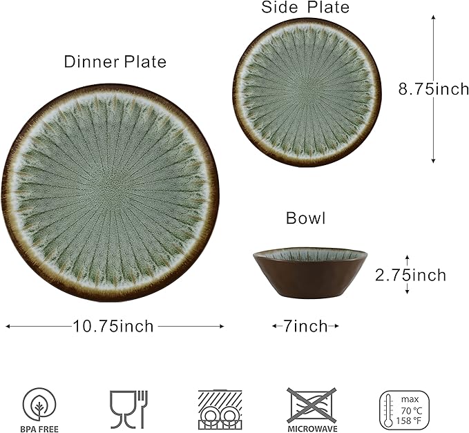 Melamine Dinnerware Sets for 4,12 Pcs Party Plates and Bowls Sets,Outdoor Use Harvest Dinner Dishes Set,Great for RVs Camping,Lightweight Unbreakable,Dishwasher Safe,Sage Green