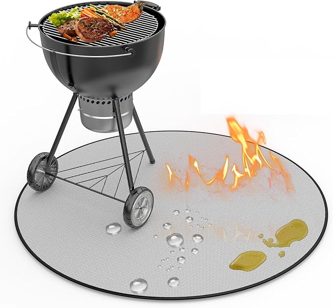 24" Fire Pit Mat for Solo Stove Bonfire, Round 4-Layer Fireproof Mat, Under Grill Mats for Outdoor Grill, Waterproof BBQ Mat for Deck Patio Grass Protector, Heat Resistant Reusable Camping Stove Mats