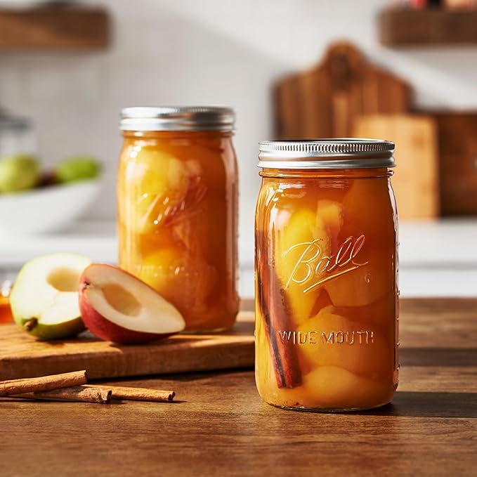 Ball Wide Mouth Glass Mason Jars with Lids and Bands, Used for Canning, Pickling, Juice, Jam, Jelly, Quart Size 32 Ounce (Pack of 6)