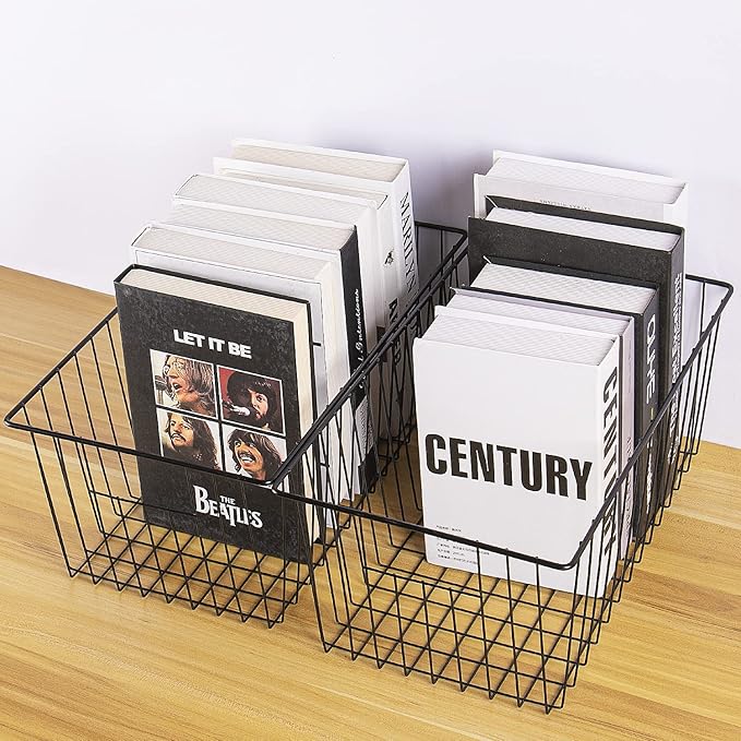 16inch Freezer Wire Storage Organizer Baskets for Upright Freezer 16, 17, 21 cu.ft, with Built-in Handles for Cabinet, Pantry,Black