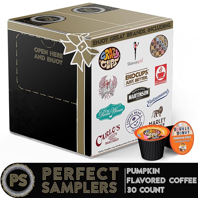 Perfect Samplers Pumpkin Spice Coffee Pods Variety Pack, Medium Roast Fall Coffee for Keurig K Cups Machines, Pumpkin Party Sampler, 30 Count