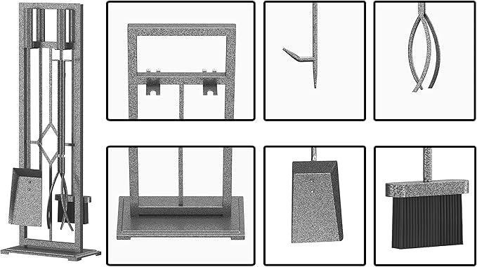 Fire Beauty 5 Pieces Fireplace Tools Set Wrought Iron Fire Place Pit Poker Holder(Pewter)