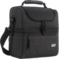 MIER 2 Compartment Lunch Bag for Men Women, Leakproof Insulated Cooler Bag for Work, Dark Grey, Medium