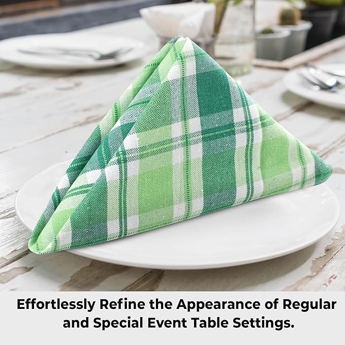 Urban Villa St Patrick Cloth Napkins 100% Cotton Dinner Napkins (Set of 12) 20x20 Inches Soft Reusable Washable Absorbent Table Dinner Napkins St Patricks Plaid Napkins