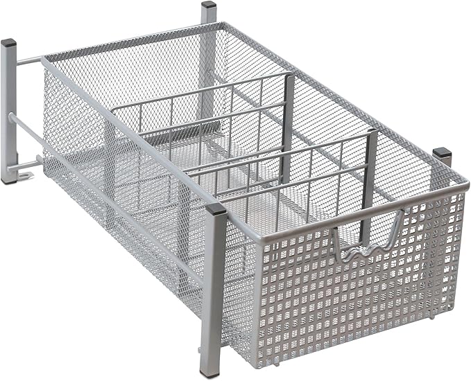 Deco Brothers Pull Out Cabinet Sliding Basket with Dividers Open Top, Medium, Silver