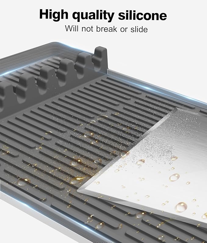 Silicone Griddle Tools Mat for Blackstone - Large Silicone Spatula Mat with Drip Pad - Griddle Mats BBQ Grill Accessories - Side Shelf Mats Grill Pad for Blackstone Griddles Accessories（Gray）