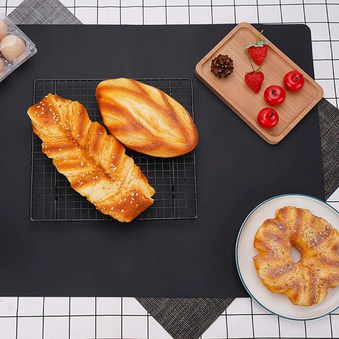 Gartful Silicone Mats for Kitchen Counter, Thicker 0.06", 25 x 17 inches Multipurpose Table Mat, Silicone Pad Desk Work Mat, Nonstick Nonskid Heat-Resistant Pad, Placemat, Black, 2PCS