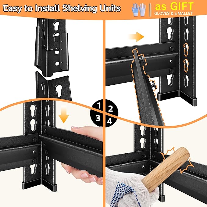 Adjustable Shelving Units and Storage, 48”W Garage Shelving Heavy Duty,2500LBS Loads 5-Tier Garage Storage Shelves, Metal Shelves for Living Room,Pantry,48”W×18”D×78”W,Black