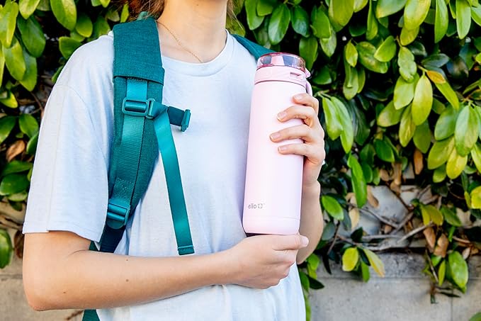 Ello Cooper 40oz Stainless Steel Water Bottle with Straw and Carry Handle, Double Walled and Vacuum Insulated Metal, Leak Proof Locking Lid with Soft Silicone Spout, Reusable, BPA Free, Cashmere Pink