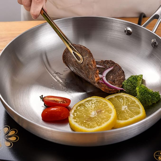 LOLYKITCH 8.5 Inch Tri-Ply Stainless Steel Frying Pan,Small Skillet,Induction Cooking Pan,Dishwasher and Oven Safe,Rivet Handle