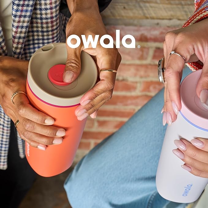 Owala SmoothSip Slider Insulated Stainless Steel Coffee Tumbler, Reusable Iced Coffee Cup, Hot Coffee Travel Mug, BPA Free 20 oz, Vanilla Bean