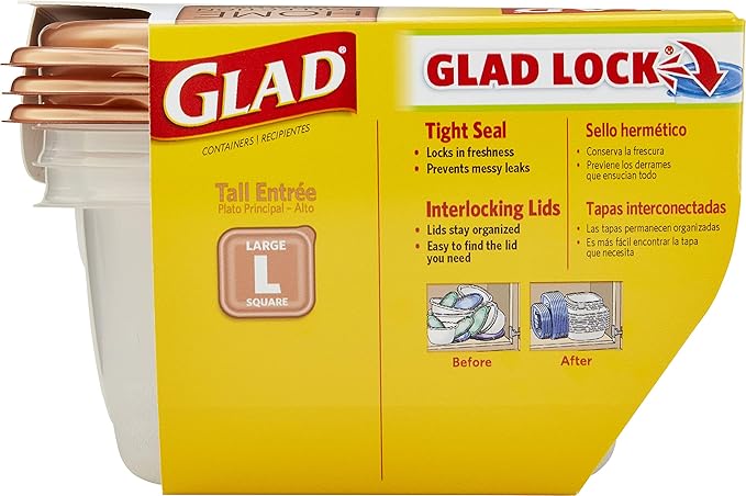 GladWare Home Tall Entree Food Storage Containers, Large Square Holds 42 Ounces of Food, 3 Count Set - 6 Pack | With Glad Lock Tight Seal, BPA Free Containers and Lids (18 Total Containers)