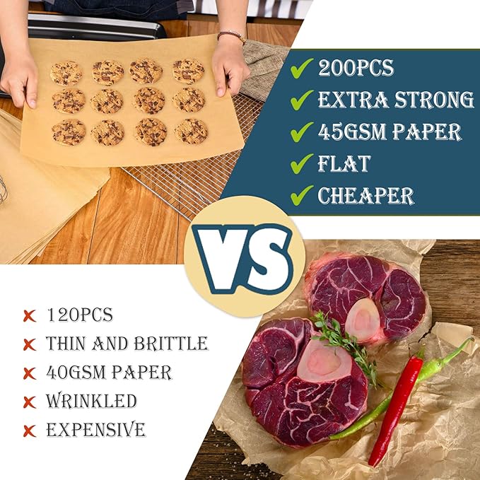 Hiware 200 PCS Parchment Paper Baking Sheets 9x13 IN, Precut Non-Stick Parchment Paper for Baking, Cooking, Grilling, Frying and Steaming - Unbleached, Fit for Quarter Sheet Pans