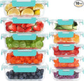 KOMUEE 10 Pack Glass Food Storage Containers, Meal Prep Containers with Lids, Airtight Glass Lunch Boxes, Freezer, Oven, and Microwave Safe, Green