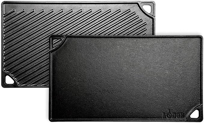 Lodge LDP3 Cast Iron Reversible Grill/Griddle (9.5" x 16.75") and Lodge Pan & Grill Scraper Set (2 Pieces)