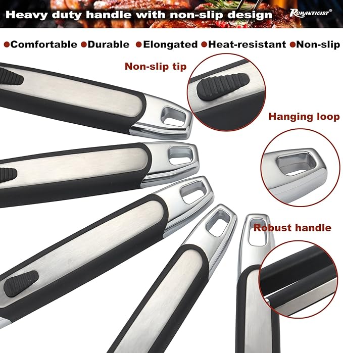 ROMANTICIST 21pc BBQ Grill Accessories Set with Thermometer - The Very Best Grill Gift on Birthday Wedding - Heavy Duty Stainless Steel Grill Utensils with Non-Slip Handle in Aluminum Case