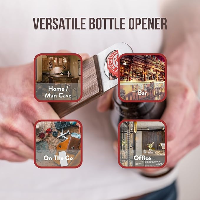 Dropcatch Handheld Bar Blade Bottle Opener | Flat Beer Cap Bottle Opener | Durable Bartender or Home Tool | Heavy Duty Stainless Steel & Walnut Finish | Standard 7” x 1.5”