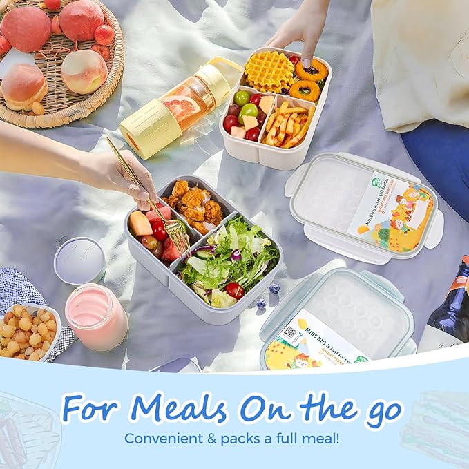 MISS BIG® Bento Box,Bento Box Adult,Lunch Box,Leak Proof Lunch Containers,No BPAs and No Chemical Dyes Bento Lunch Box,Dishwasher and Microwave Safe Lunch Containers for Adults(1900ml Gray)