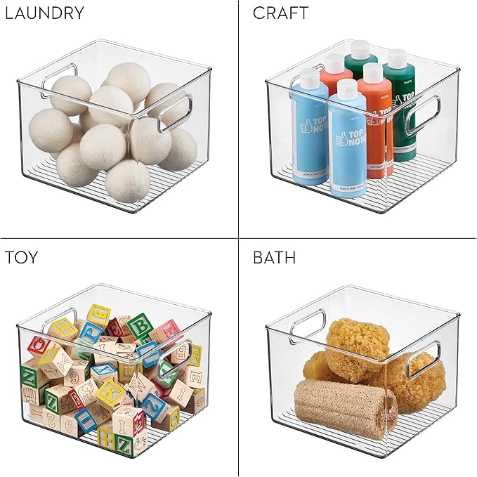iDesign Pantry Storage Bin - Cube Organizer Bin for Cabinets or Fridge, Set of 4, Clear, Made in USA