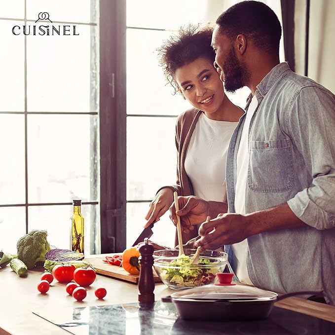 Cuisinel Square Glass Lid for Grill Pans with Steam Vent Hole - 10.5"-inch/26.67cm - Fits Lodge Cast Iron - Fully Assembled Universal Replacement Cover - Tempered and Oven Safe - Reinforced Stainless