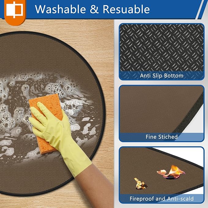 Round Under Grill Mat for Outdoor Grill, 36 Inch Anti-Slip BBQ Floor Mats, Easy to Clean Reusable Fireproof Grill Pad, Oil-Proof Waterproof Protector for Deck Fireplace Pit Mat Brown