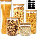 Airtight Glass Jars with Bamboo Lids, Glass Food Storage Containers Set - Set of 5 Kitchen Canisters for Sugar, Candy, Cookie, Rice and Spice Jars