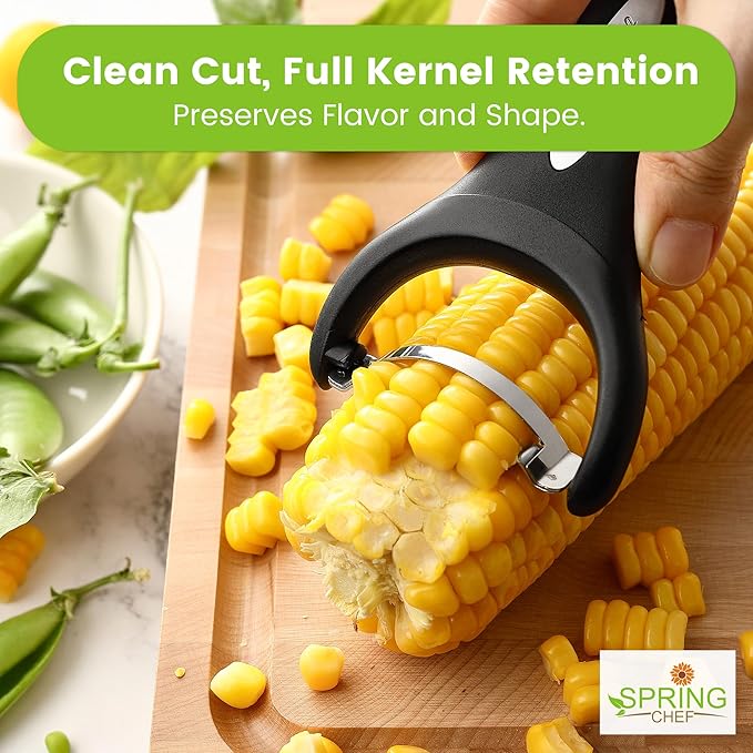 Spring Chef Stainless Steel Corn Peeler – Corn on the Cob Stripper Tool – Durable & Efficient Kernel Remover Tool – Easy to Use Kernel Cutter - Dishwasher Safe Kitchen Gadget - Set of 2 - Black