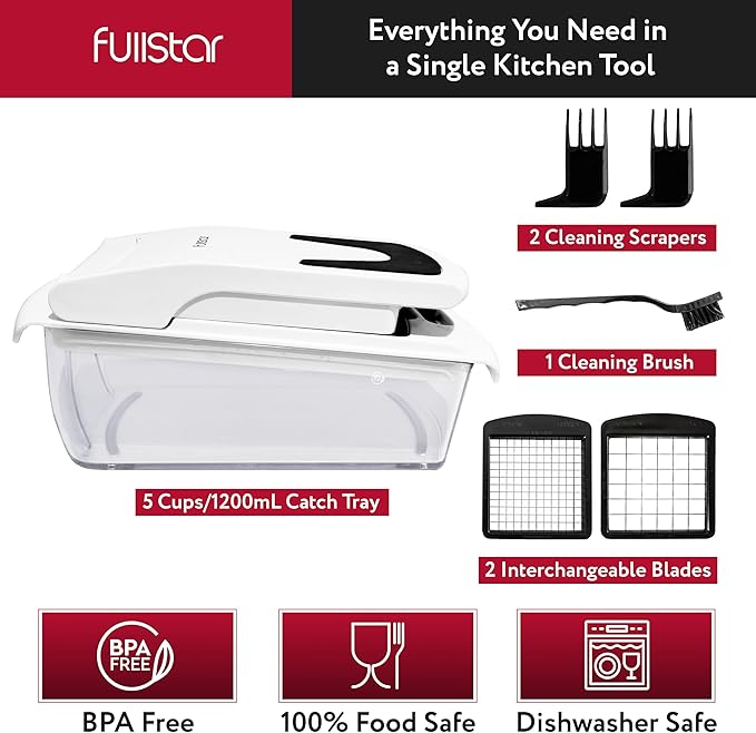 Fullstar The Original Pro Chopper - Vegetable Chopper and Spiralizer, Food Chopper with Container, Fruit Slicer, Kitchen Gadgets & Gifts, Home Essentials (2 in 1, White)
