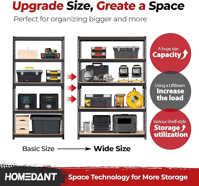 HOMEDANT 5 Tier Laminated Boltless Heavy Duty Garage Storage Adjustable Wide Size Metal Shelving Unit Utility Rack Shelves Organization Multipurpose Shelf Shed Warehouse 47.7"W x 18.2"D x 71.3"H 3Pack